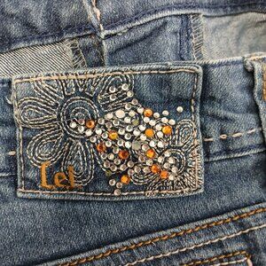 VINTAGE LEI ASHLEY TROUBLE WOMENS JEANS, RHINESTONE ACCENTS FLARE LEG SIZE 11